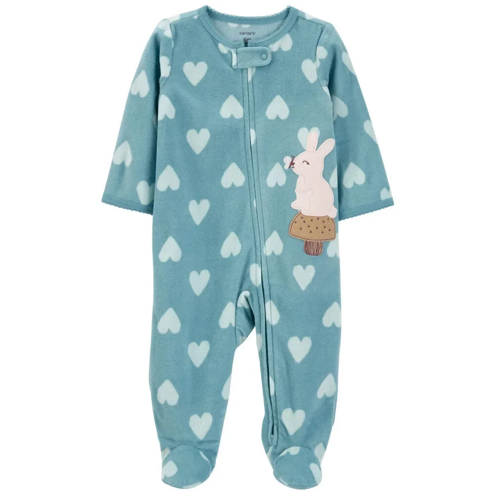 Baby Girl Carter's Bunny Heart Print Zip-up Fleece Sleep & Play, Girl's, Size: